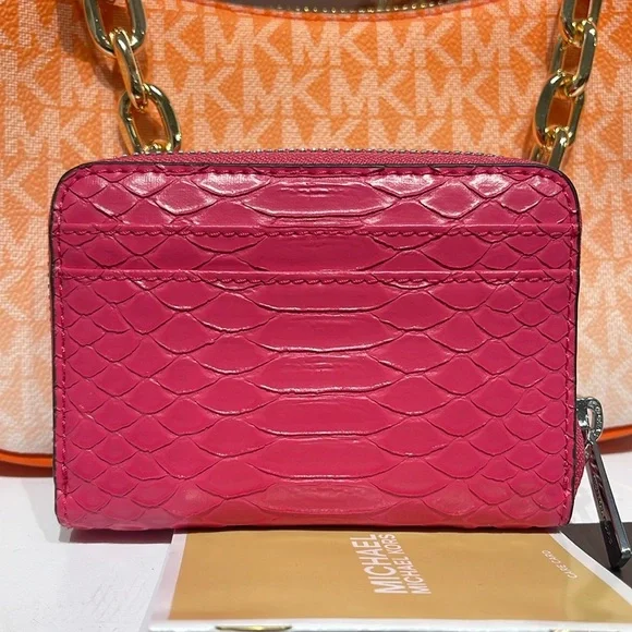 Michael Kors Women Medium Zip Around Card Case Coin Pouch Wallet Electric Pink - Picture 4 of 16